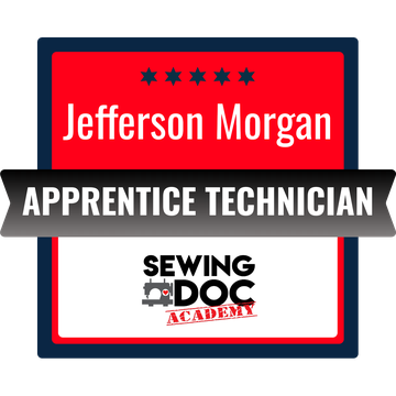 Sewing Doc Academy Apprentice Technician badge — Jefferson Morgan
